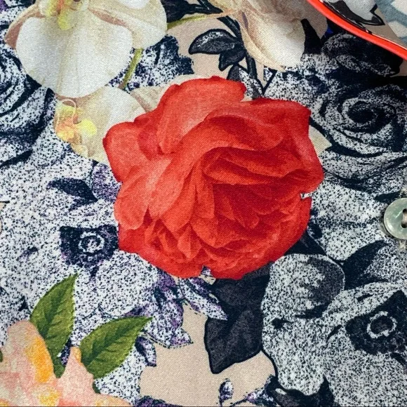 Silky Victoria’s Secret Pajama Top, Floral Button-up w/ Neon Pink Piping, Pocket - Picture 9 of 14